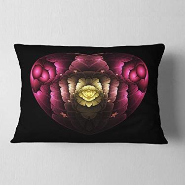 Imagem de Designart Arte digital de coração isolado com flor fractal floral para sala de estar, sofá, almofada de alta qualidade + capa de almofada impressa em ambos os lados 30,5 x 50,8 cm