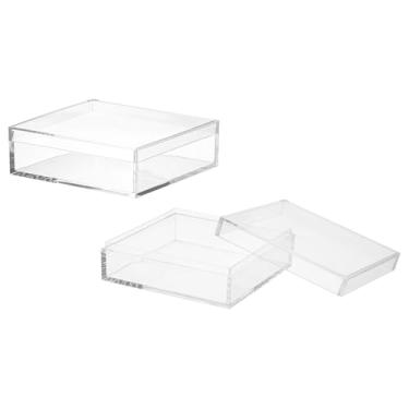 Imagem de YELARXI Caixa de acrílico com tampa, caixa de acrílico de 11 x 11 x 4 cm, estojo de acrílico para armazenamento de cubo quadrado de plástico, caixas empilháveis para joias de doces colecionáveis de