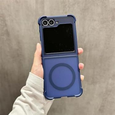 Imagem de Capa magnética luxuosa fosca com carregamento sem fio para Samsung Galaxy Z Flip6 Zflip5 Z Flip 3 4 5 6 Flip4 Airbag PC (para Samsung Z Flip5/Azul)
