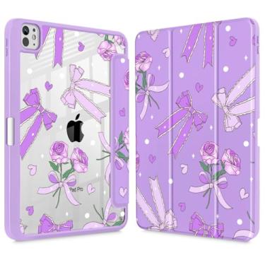 Imagem de Tuiklol Capa para iPad Pro de 11 polegadas (M4) 2024 5ª geração, porta-lápis embutido com proteção traseira transparente, suporte de três dobras, hibernar/despertar automático. Modelo: A2836/A2837