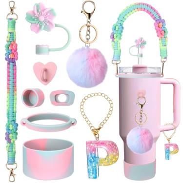 Imagem de Mity rain 9 peças de acessórios para copo Stanley Cup 850.5 g 1,134.0 g 567.0 g copo com alça - Inclui alça colorida para garrafa de água, topo de palha, tampa à prova de derramamento, pingentes de