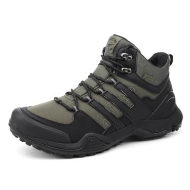 Imagem de Bota de caminhada masculina média à prova d'água leve abordagem trekking confortável mochila antiderrapante para trabalho ao ar livre acampamento viagem cross trainer tênis, Preto, verde, 39