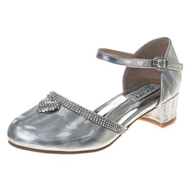 Imagem de Josmo Sandálias femininas de salto baixo com tiras formais brilhantes, Holograma prata, 15