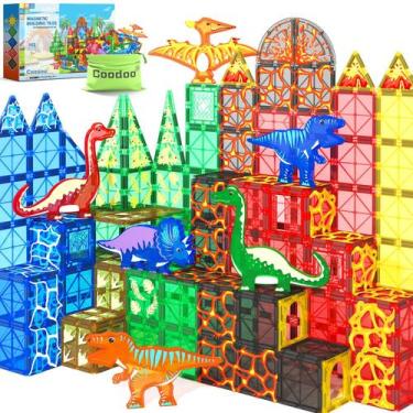 Imagem de Brinquedos de dinossauro com azulejos magnéticos, 102 unidades com 8 d
