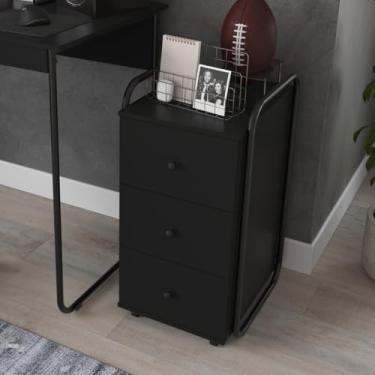 Imagem de Gaveteiro Mesa de Cabeceira Multiuso Organizador com Rodinhas e 3 Gavetas Criare Escritório Quarto Home Office (Preto com Preto)