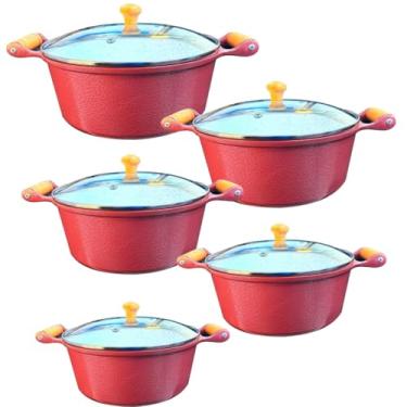 Imagem de Jogo Panelas Cerâmica Atoxica Antiaderente Com Cabo de Madeira Tampas de Vidro Temperado