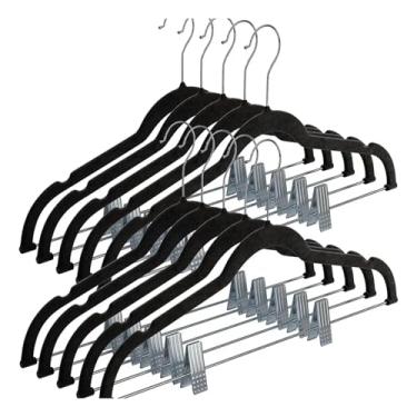 Imagem de Kit 40 Cabide de Veludo Slim com Presilha de Metal – Preto, Cinza ou Bege | Antiaderente, Reforçado e Elegante