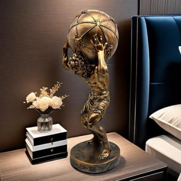 Imagem de FUNSXBUG Estátua de Deus Grego de Bronze Atlas Holding World de 43 cm Escultura Grande Estatueta Colecionável Decoração de Casa Sala de Estar Decoração de Mesa Vintage
