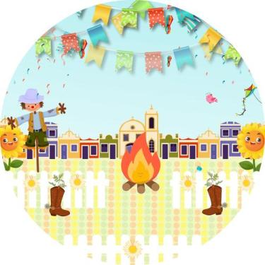 Imagem de Painel de Tecido Sublimado Redondo Festa Junina Arraia Bandeirinhas Fo