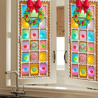 Imagem de HOMETITUTE Película decorativa para janela de vitral de Natal, privacidade, guirlanda de doces, guirlanda de gengibre, filme de janela de inverno, adesivo estático para decoração de férias em casa 40