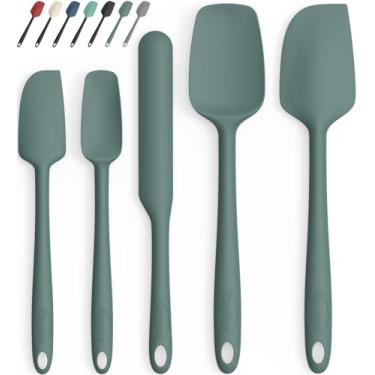 Imagem de Coukre Conjunto de 5 espátulas de silicone, resistente ao calor, silicone de grau alimentício, cabo reforçado estendido atualizado, seguro para lava-louças, para assar, cozinhar (verde escuro puro