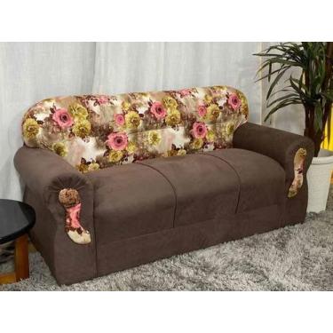 Imagem de Sofás 3 Lugares Encanto Beleza e Praticidade - Alpoim, Marrom C/Floral