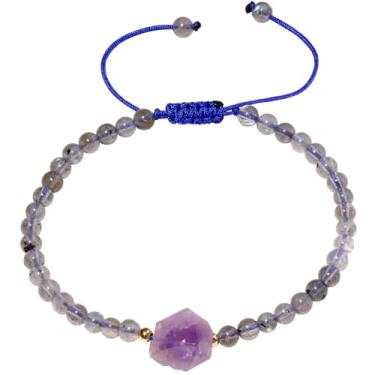 Imagem de Jewever Pulseiras femininas com cristais de ametista crua e pedras curativas com contas de proteção ajustável, equilíbrio de joias, meditação para ioga, presentes para mulheres, 4 mm, Adjustable (6"-7