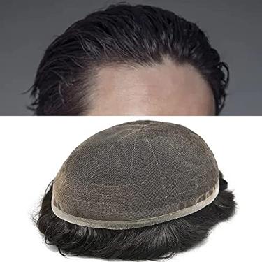 Imagem de LYRICAL HAIR Toupee for Men Hair System Replacement All French Lace Peruca masculina peruca de cabelo natural para homens 6X8#1B Off Black-120% média-leve a média densidade