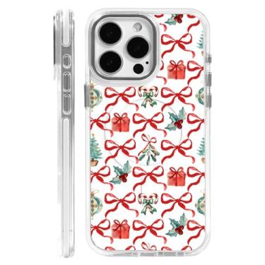 Imagem de DAIZAG Capa para iPhone 15 Pro, [compatível com MagSafe], capa de telefone para mulheres e meninas, capa magnética transparente, laço de fita de árvore de Natal