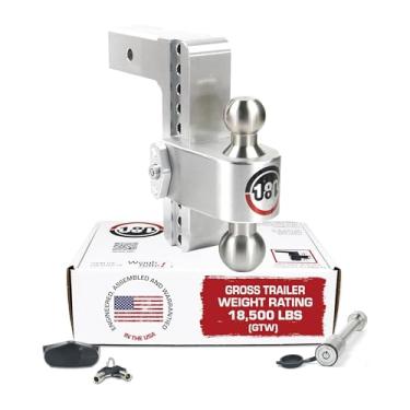 Imagem de Weigh Safe Suporte de bola de engate de reboque ajustável, engate de queda ajustável de 20 cm para receptor de 6,3 cm com conjunto de trava semelhante com chave de 2 peças, engate de reboque de