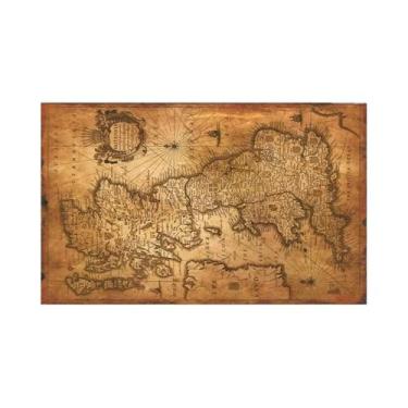 Imagem de Mapa Mundi Vintage Em Metal Com Sinalização Dos EUA, Decoração Para Ba