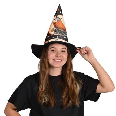 Imagem de Beistle Chapéu de bruxa de feltro vintage de Halloween – pacote com 2, chapéus de cone de feltro preto estilo retrô com design clássico de bruxa, acessórios de adereço de acessórios para cabeça