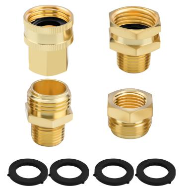 Imagem de Jingzan Conjunto de adaptadores de mangueira de jardim de latão 4 peças, acessórios NPT de 3/10.2 cm GHT para 1/5.1 cm, kit de conectores de mangueira a tubo para irrigação, trailer, uso de
