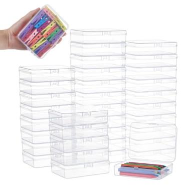 Imagem de NBEADS Mini recipientes de armazenamento de plástico com 36 peças, caixa retangular de plástico transparente de 10 x 8 cm com tampa para artesanato de contas de giz de cera e outros itens pequenos