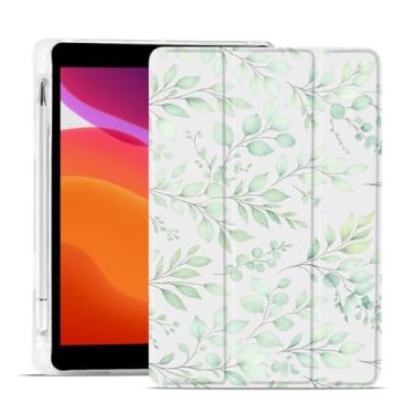 Imagem de MAYCARI Capa retrô de folhas verdes para iPad de 10,2 polegadas 2021/2020/2019 com suporte para lápis, padrão original para iPad 9ª/8ª/7ª geração, capa protetora traseira de TPU macio, capa fina