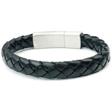 Imagem de Bracelete 20Cm Couro Preto Fecho Steel Click 10Mm