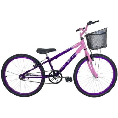Imagem de Bicicleta Infantil Aro 24 Mtb Cesta Feminina Violeta/Rosa