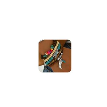 Imagem de YYDSVOVO Pulseiras turquesa ocidentais vintage empilháveis Western Cowgirl Boho lLayered cabeça de boi cacto cruz vaca stretch berloque contas elásticas joias acessórios country, adjustable, Sem Pedra