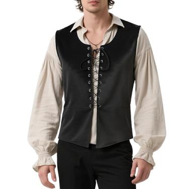 Imagem de Tyuduo Colete masculino medieval renascentista pirata gótico steampunk para homens, Preto, G