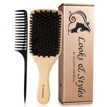 Imagem de Escova de cabelo Sosoon Boar Bristle Paddle 100% pura para todos os ca
