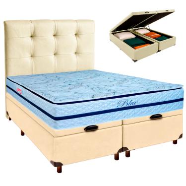Imagem de Cama + Bau Blindado e Colchão Molas Ensacadas Queen - Blue Paropas + Cabeceira