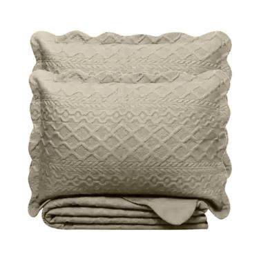 Imagem de Kit Colcha Macia De Cama King Illusion Orla 260X280Cm Bege