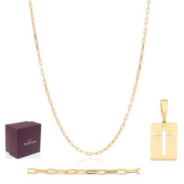 Imagem de Cordão Rommanel Com Pingente Cruz Retangular Banhado Ouro 18 Dourado 5