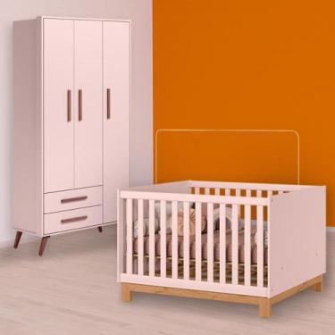 Imagem de Infantil Berço Mini Cama Slim e Guarda Roupa Retrô Rosa - Qmovi