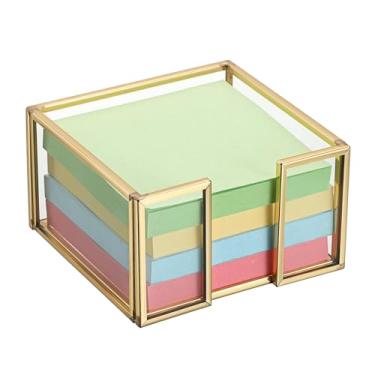 Imagem de BTSKY Porta-notas adesivas de vidro dourado, suporte de vidro para escritório, casa, bloco de notas, suporte de armazenamento
