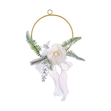 Imagem de Generic Guirlanda de flores artificiais em formato de arco, guirlanda de flores rosas, arte em ferro, decoração de porta, para janela, adereço para fotos, Branco