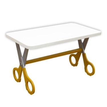 Imagem de Mesa Infantil Tesoura Amarelo Tampo Branco Retangular Base Temática pa
