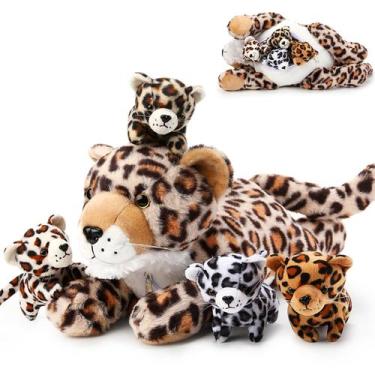 Imagem de Bichos de pelúcia Silipull Cheetah Mommy com 4 bebês de 42 cm