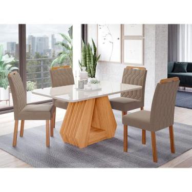 Imagem de Conjunto Sala de Jantar Ágata Tampo em MDF e Vidro Com 4 Cadeiras Paol