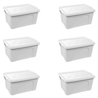Imagem de 6 Caixas Organizadoras Reforçadas Container 70 Litros Branca