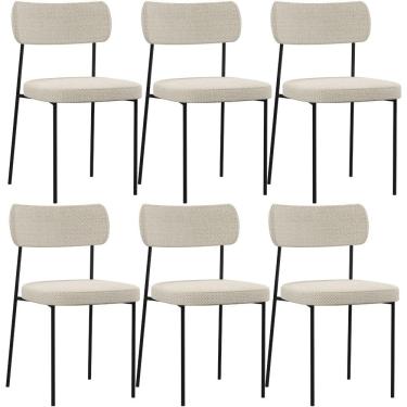 Imagem de Kit 06 Cadeiras Estofadas Para Sala De Jantar Melina L02 Linho Champagne - Lyam Decor