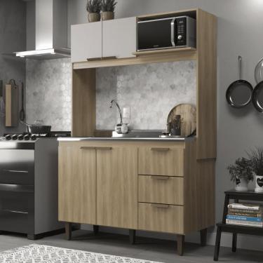 Imagem de Cozinha Compacta Sofia Dourado/fumê 3 Gavetas 2 Portas Com Aéreo E Espaço Para Micro-ondas J Carvalho