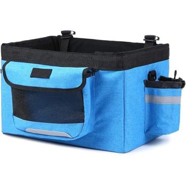 Imagem de Cesta De Bicicleta De Tecido Oxford Dobrável 10 Kg De Carga Guiador De Bicicleta Bolsa Frontal Caixa Pet Dog Cat Carrier, Blue