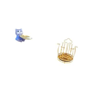 Imagem de Fenteer Bandeja de Escultura de Resina de Gato Moderno E Suporte Giratório para Escorredor de Copos, Organizador para Mesa de Jantar, Armário, Prateleira, Joi