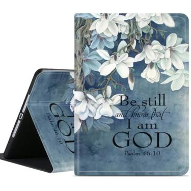 Imagem de Com suporte para lápis, compatível com Apple iPad 10ª geração, capa protetora para tablet de 10,9 polegadas, capa protetora antiderrapante ajustável, versículo bíblico Salmo 46:10, flores brancas