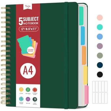 Imagem de Cadernos grandes revestidos em espiral para trabalho com divisórias e abas removíveis, caderno de capa dura de 21,6 x 28 cm, caderno de 5 assuntos para anotações e organizador, diário pautado