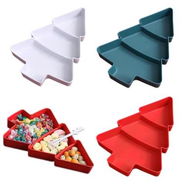 Imagem de 3 bandejas de plástico em forma de árvore de Natal, pratos de frutas, doces, sobremesas, nozes, armazenamento de nozes, para Natal, Ano Novo, suprimentos de decoração de festa