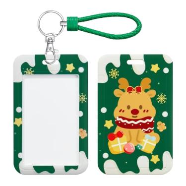 Imagem de SHININGEYES Porta-crachá de identificação com chaveiro de metal, slide de plástico aberto com janela de identificação para mulheres, homens, meninas, estudantes, alce