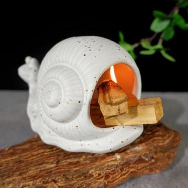 Imagem de MOUGIGI Suporte de caracol de cerâmica branca Palo Santo e queimador de incenso moderno de chaminé - Queimador de cone elegante para palitos e sálvia Palo Santo - perfeito para limpeza de energia