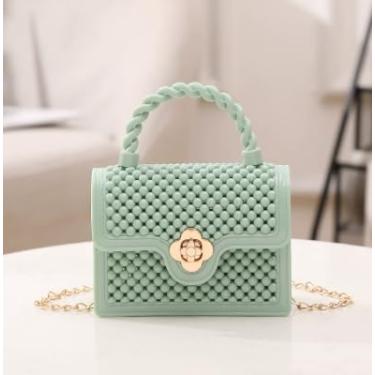 Imagem de Bolsa de ombro feminina com corrente - Bolsa tiracolo moderna com estampa vintage, bolsa quadrada, Verde